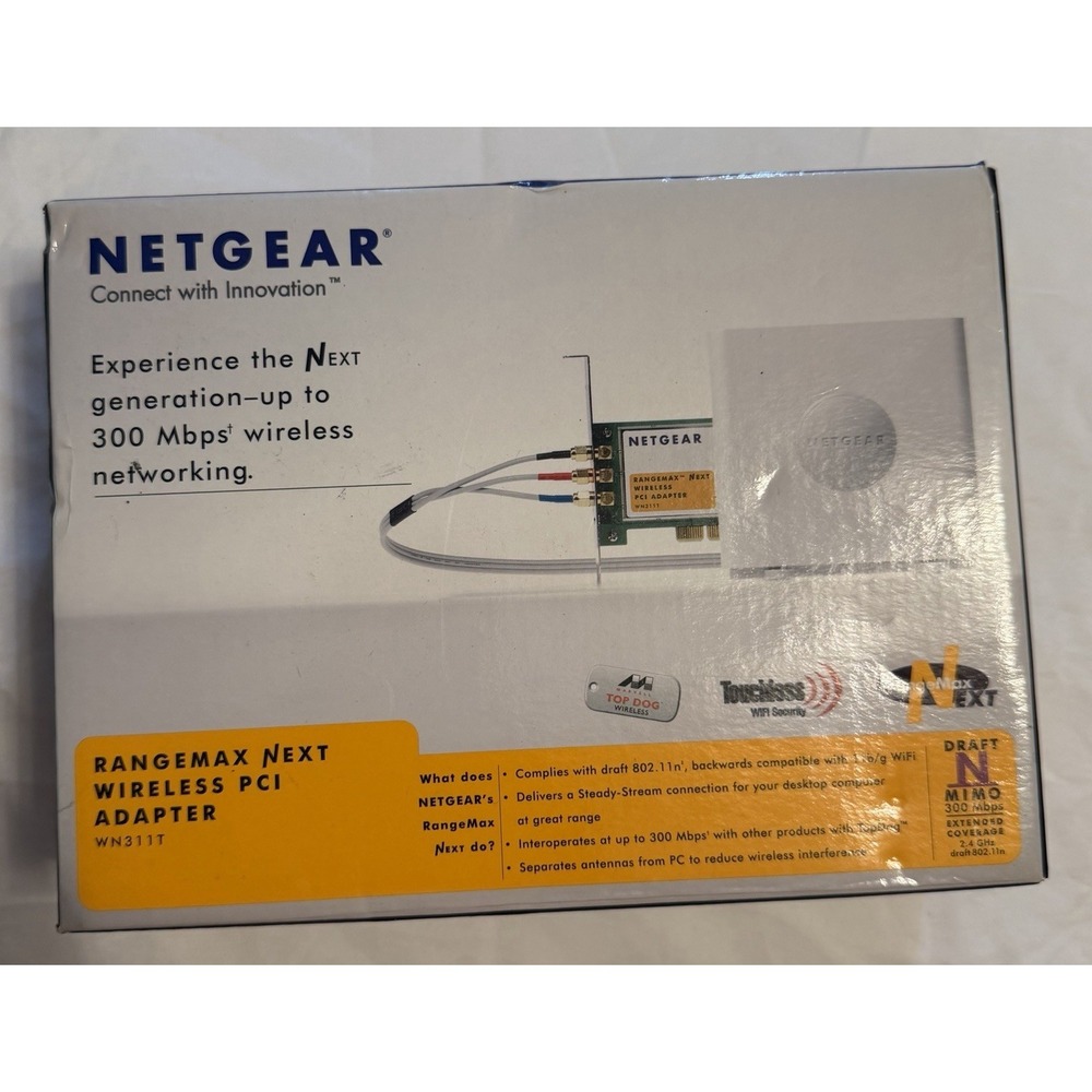 NETGEAR WN311T Wireless PCI Adapter 300 Mbps 802.11n 1 Port RangeMax Next